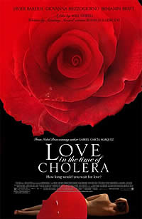 Pster do filme "Amor nos tempos do clera", dirigido por Mike Newell